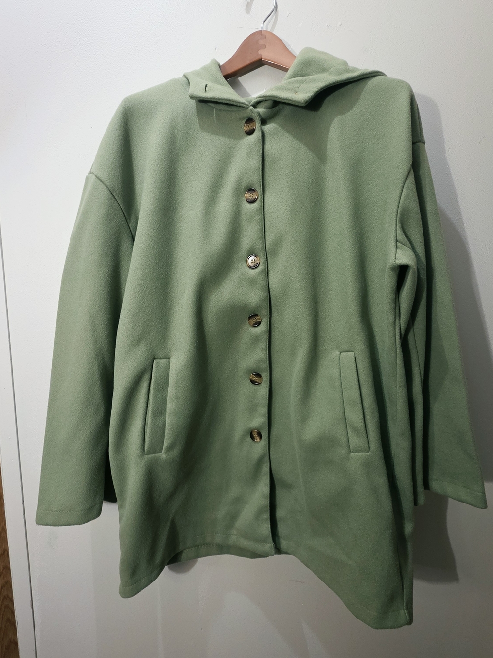 Green Coat Cloak Hooded Button-Front Pea Cape Oversize L Renfaire Forest Fairy